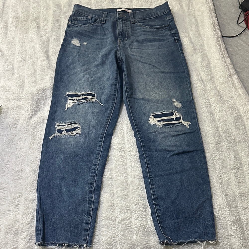 SO Women's Mom Jeans - Distressed Blue